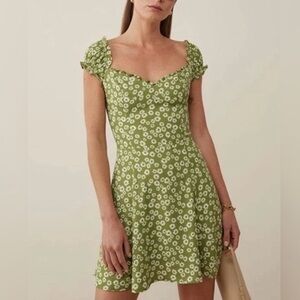 Reformation Pacey Green Floral Mini Dress